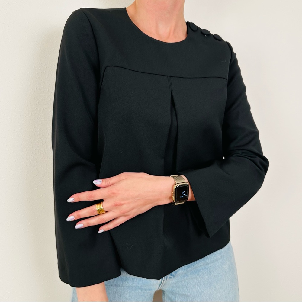 New Rebecca Taylor relaxed fit black long sleeve wool blend pull on blouse top